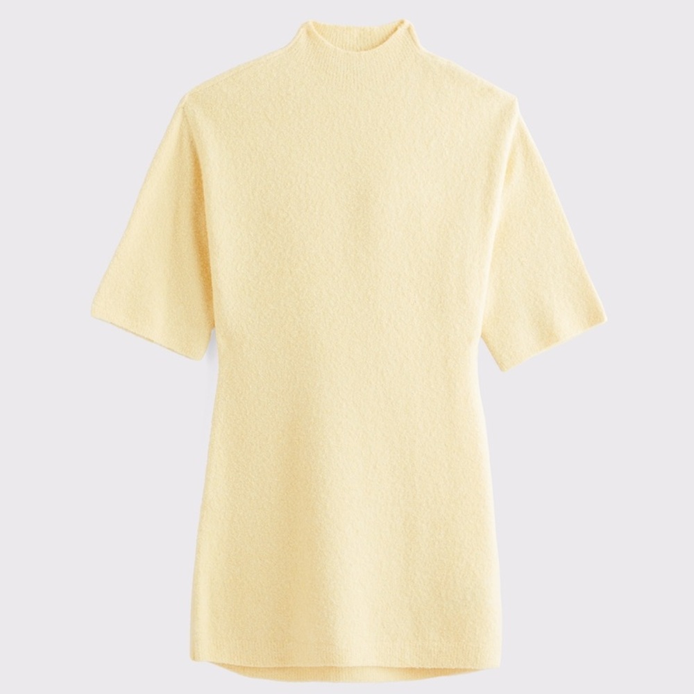 Short-Sleeve Boucle Mini Sweater Dress